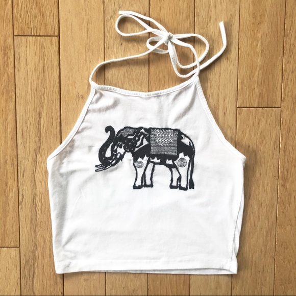 Brandy Melville Tops - Brandy Melville White Elephant Halter Crop Top